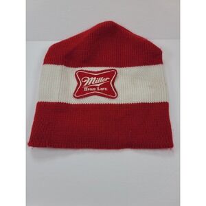 Miller High Life Beanie Hat Red White Knit‎ Logo Vintage